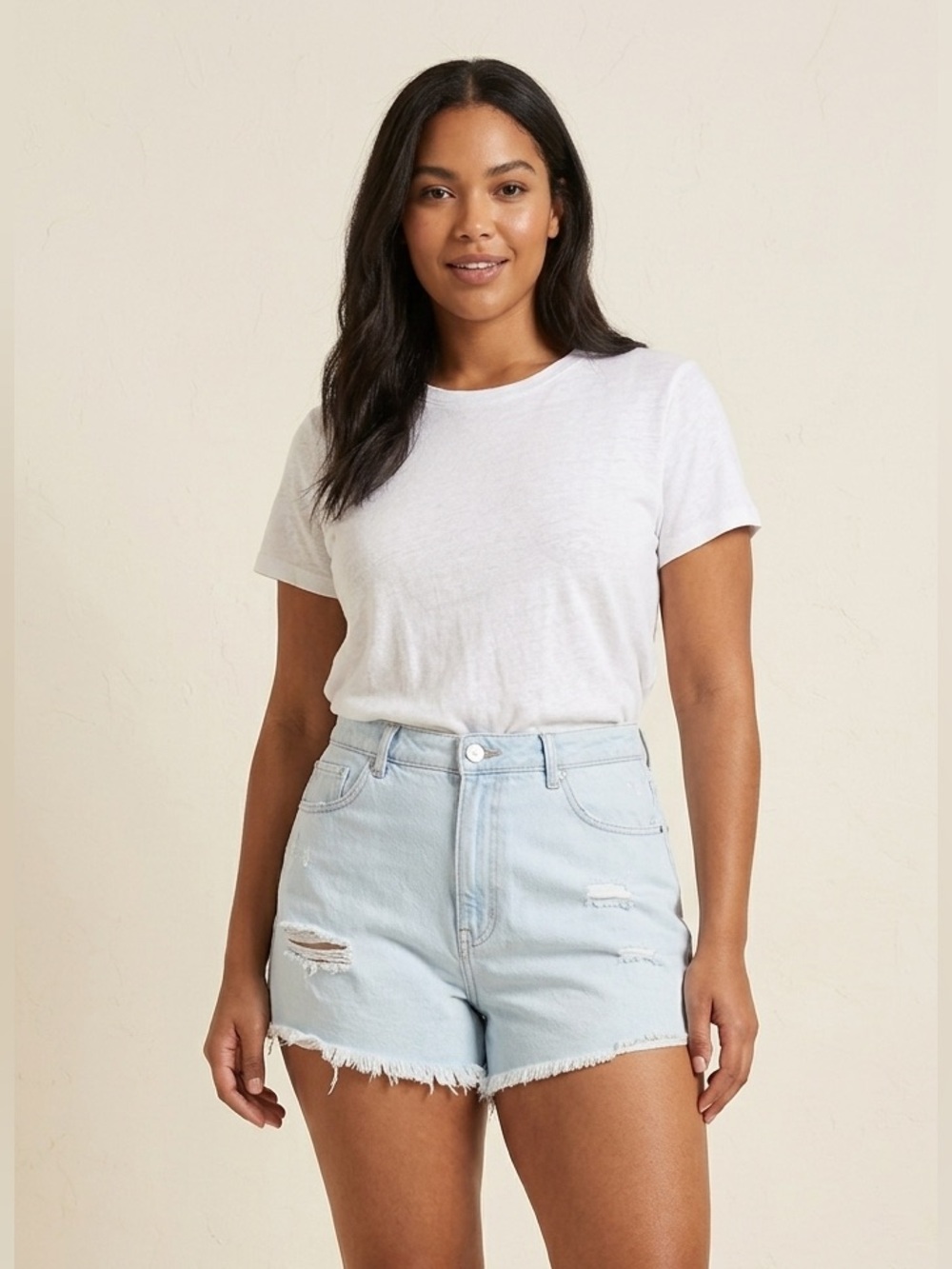 Zara TRF Denim High Rise Distressed Light Blue Shorts NWT Sz L